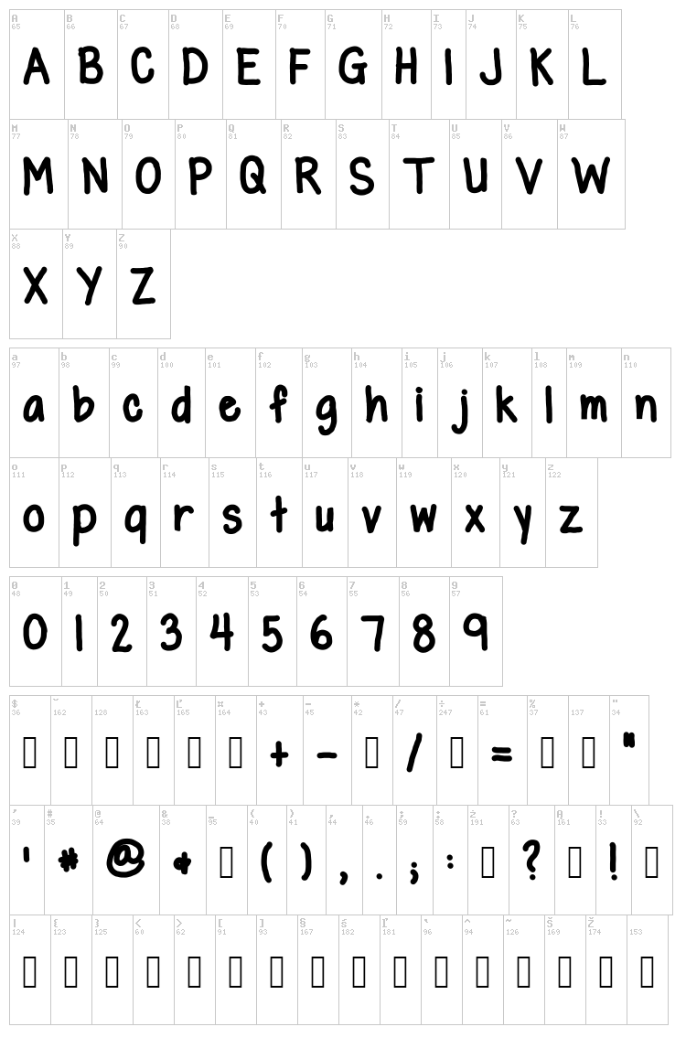 Glen Bold font map